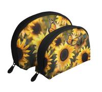 Sunflower Blooming Flowers Plants Butterfly Printed Makeup Bags 2-Piece Portable Shell Travel Toiletry Bag Cosmetic Organizer Bag for Women