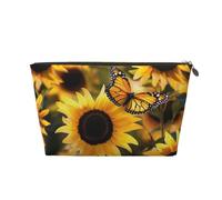 Sunflower Blooming Flowers Plants Butterfly Printed Travel Cosmetic Bags with Gold Zipper Makeup Organizer Cosmetic Case Toiletry Bag for Women Mom Girls