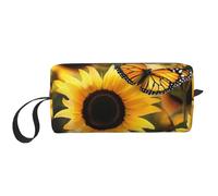 Sunflower Blooming Flowers Plants Butterfly Printed Travel Makeup Bag Portable Cosmetic Bag Makeup Case Toiletry Handbag Organiser for Women
