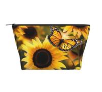 Sunflower Blooming Flowers Plants Butterfly Printed Travel Makeup Bag Trapeze Cosmetic Bag Makeup Case Toiletry Bag Organiser for Women