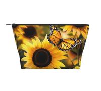 Sunflower Blooming Flowers Plants Butterfly Prints Trapezoid Makeup Bag Travel Cosmetic Organizer with Foam Padding for Gym, Office, and Weekend Trips
