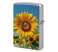 Sunflower Blooming Flowers Plants Lighter Case Metal Protective Cover with Double-Sided Art Design, Cool Lighters Pouch Shockproof Lighter Cover for Men Women Gifts, Lighters Not Included