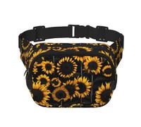 Sunflower Blooming Flowers Plants Print Square Double Layer functionality Waist Bag Unisex Crossbody Pack Travel Workout, Black, One Size