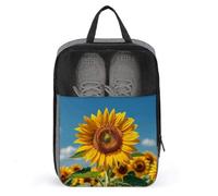 Sunflower Blooming Flowers Plants Shoe Bags with Zipper, Portable Shoe Organizer with Handle, Personalized Shoes Tote Bag for Travel, Waterproof Shoes Carrier, Storage Pouch