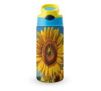 Sunflower Blooming Flowers Plants Water Bottle with Carrying Loop, 304 Stainless Steel Vacuum Insulated Cup | BPA Free, Leakproof Tumblers for Sports Travel, 12oz Blue-style