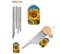 Sunflower Blooming Flowers Plants Wind Chimes for Outside, 20.5 Inch Memorial Wind Chimes with Soothing Sound for Outdoor Garden Decor, Rustic Windchimes for Patio Porch Birthday Housewarming Gift