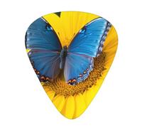 Sunflower Blue Butterfly 12 Pack Guitar Plectrums With Storage Case, 0.46/0.71/0.96mm, Including Thin, Medium Thick Guitar Plectrums For Electric Guitars Bass Ukulele