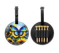 Sunflower Blue Butterfly Black Printed Golf tee Storage Bag - Portable Design, Easy to Organize tee
