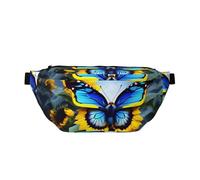 Sunflower Blue Butterfly Bum Bag for Men Women, Water-Resistant Fanny Pack with Adjustable Strap (80-150cm), Large Capacity Crossbody Waist Bag