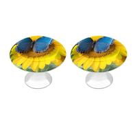 Sunflower Blue Butterfly Cabinet Knobs, 2-Pack Silver Stainless Steel Drawer Pulls with Screws, Elegant Hardware for Dressers, Kitchen,Cabinets & Desks