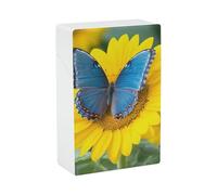 Sunflower Blue Butterfly Cigarette Case 85mm King Size, Crushproof Plastic Cigarette Box Holder for Men Women Cigar Protective Cover Waterproof Cigarettes Holder 20 Capacity