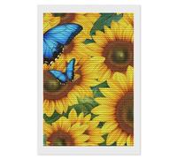 Sunflower Blue Butterfly Diamond 5D Painting Kits for Adult Beginners Round Full Drill DIY Wall Art Craft Decor Gift 8"x12"