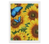 Sunflower Blue Butterfly Diamond 5D Painting Kits for Adult Beginners Round Full Drill DIY Wall Art Craft Decor Gift 12"x16"