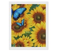 Sunflower Blue Butterfly Diamond 5D Painting Kits for Adult Beginners Square Full Drill DIY Wall Art Craft Decor Gift 16"x20"