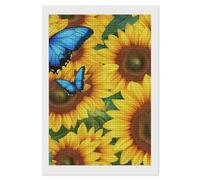 Sunflower Blue Butterfly Diamond 5D Painting Kits for Adult Beginners Square Full Drill DIY Wall Art Craft Decor Gift 8"x12"