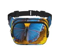 Sunflower Blue Butterfly Fanny Pack Adjustable Crossbody Bag Large Waist Bag Travel Belt Bag Unisex Bum Bag