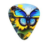 Sunflower Blue Butterfly guitar pick set, 3 different thicknesses, 12 pieces for a variety of instruments