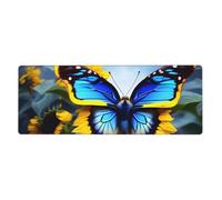 Sunflower Blue Butterfly Keyboard pad with Non-Slip Rubber Base and Stitched Edges, Suitable for Office and Home use, 80 x 30 cm.