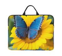 Sunflower Blue Butterfly Laptop Case 14 Inch Laptop Sleeve Computer Carrying Bag Shockproof Protective Notebook Case Portable Laptop Bag Waterproof Briefcase Bag for Men Women