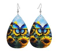 Sunflower Blue Butterfly Leather earrings, European and American style earrings for young women, birthday gifts/Valentine's Day gifts