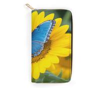 Sunflower Blue Butterfly Leather Wallet, Bifold Stylish Wallets, Credit Card Holder for Passport Covers, Purse Passport Bag for Men Women