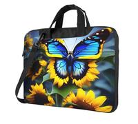 Sunflower Blue Butterfly Light Laptop Bag - Shockproof Laptop handbag for Business Trips Work Office and University, Black, 14 inch