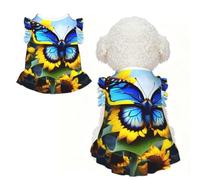 Sunflower Blue Butterfly M Pet Apparel for Small Dogs-Cute Summer Outfit for Puppy, Soft Breathable Pet Clothes for Cat