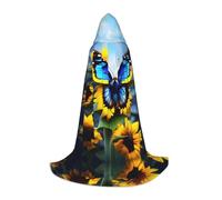 Sunflower Blue Butterfly M Printed Halloween Wizard Cape | Themed Party Costume | Adult/Youth Cosplay Cape | Sizes S M L
