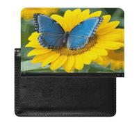 Sunflower Blue Butterfly Passport Holder Vaccine Card Holder Travel Document Organizer Credit Card Organizer for Women/Men