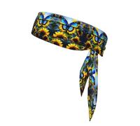 Sunflower Blue Butterfly Pattern Sports Headscarf Unisex Sweat-Absorbing Headband for Tennis, Volleyball, Jogging, Yoga