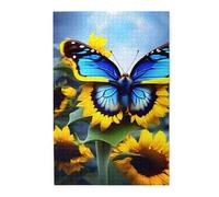 Sunflower Blue Butterfly Picture puzzle.Wooden Jigsaw Puzzle for Adults Kids, Challenging jigsaw puzzle decorations