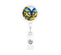 Sunflower Blue Butterfly Print Badge Holder Retractable Reel, with ID Alligator Clip Rotatable Buckle, for Nurse Teacher
