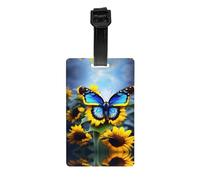 Sunflower Blue Butterfly Printed Anti-Lost Luggage Tags Luggage Tags Suitable for Suitcases Backpacks and Golf Bags