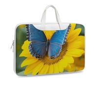Sunflower Blue Butterfly Printed Leather Shoulder Messenger Bag Briefcase for Men Women Travel Business Office Hangbag Laptop Pack Crossbody