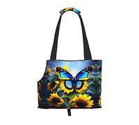 Sunflower Blue Butterfly Printed pet shoulder bag for going out - small dog and cat dual-purpose shoulder bag