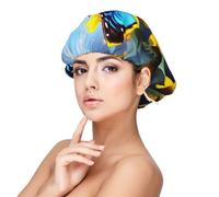 Sunflower Blue Butterfly Satin Sleep Cap for Adults - Hair Protection and Comfort, Black, One size