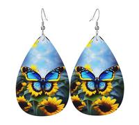 Sunflower Blue Butterfly Teardrop-shaped leather earrings are a luxurious and fashionable accessory suitable for women, showcasing individual charm.