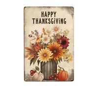 Sunflower Bouquet Pumpkin Thanksgiving, Happy Thanksgiving Plaque Tin Novelty Tin Sign Funny Hanging Wall Plaque For Cafe Garage Bathroom