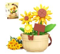 Sunflower Building Blocks Set, Creative DIY Brick Bouquet in Basket, Decorative Artificial Plant for Home Office Desk, Christmas Valentine Birthday Gifts for Adults and Teens