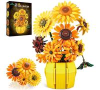 Sunflower Building Set for Adults, Van Gogh Flowers Art Botanical Collection for Woman Girls 14+, Sunflowers Bouquet Plants Kits Compatible with Lego, Home Decor/Valentine, 1009PCS