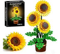 Sunflower Building Set with Vase for Adults, Compatible with Lego Flowers, 739PCS Botanical Collection Kit for Home Decor, Art Bouquet Bonsai Plant Building Toy Gift for Valentine's Mothers' Day