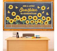 Sunflower Bulletin Board Decoration Spring Cutout Set with Butterflies Fences Bulletin Cardboard Spring Motivational Sayings Cutouts for Classroom Window Wall Door Home Office Nursery School Decor
