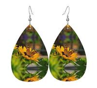 Sunflower Butterflies Printed Teardrop Pendant Leather Earrings | Lightweight and Versatile Earrings | Suitable for Daily Commute and Date Wear
