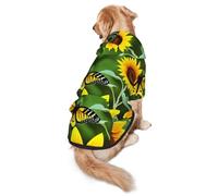 Sunflower Butterfly Dog Hoodie for Medium Large Dogs, Warm Soft Pet Sweatshirt, Easy to Wear Jumper Clothes