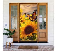 Sunflower Butterfly Door Cover Decorations, Welcome Door Banner Backdrop Seasonal Spring Summer Porch Banner Sign Photo Background for Indoor Outdoor Party Decor 72.8 x 35.4 Inch