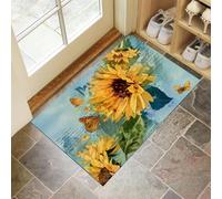 Sunflower Butterfly Doormat, Non-Slip Anti-Fatigue Eco-Friendly Rubber Indoor Door Mat, Rectangular (45 X 75 Cm), Blue Watercolor Styledurable And Machine Washable