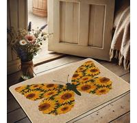 Sunflower Butterfly Doormat, Yellow Floral Door Mat for Outdoor & Indoor Entrance Spring Decor, Non-Slip Rubber Waterproof Dust Absorbent Front Mat, Easy Clean 29x17 Inch
