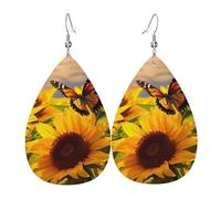sunflower butterfly earrings for women double sided teardrop leather earrings lightweight dangle earrings for women ear accessories jewelry fashion birthday gift