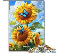 Sunflower Butterfly Jigsaw Puzzles for Adults 1000 Jigsaws, Stress Reliever Staycation Kill Time Parent-child Interaction (size 50x75cm)