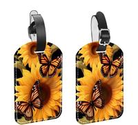 Sunflower Butterfly Luggage Tags for Suitcases, PU Leather Name ID Labels Travel Bag Cruise Suitcase Tag 2 Pcs